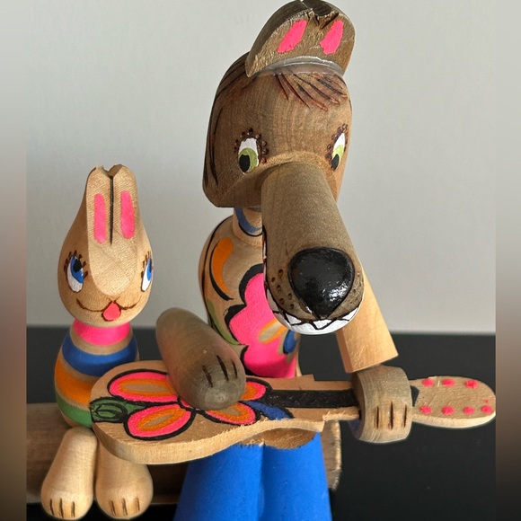 MOSGORISPOLKOM Other - Soviet-era hand-painted vintage wooden folk art wolf and rabbit 1970s